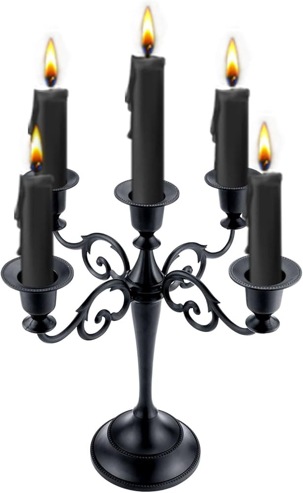 Metal Candle Holder，5 Arms Pure Black Candle Holders for Pillar Candles（10.6 inch Tall Candle... | Amazon (US)