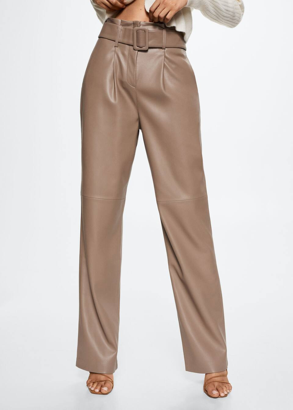 Leather-effect straight trousers | MANGO (US)