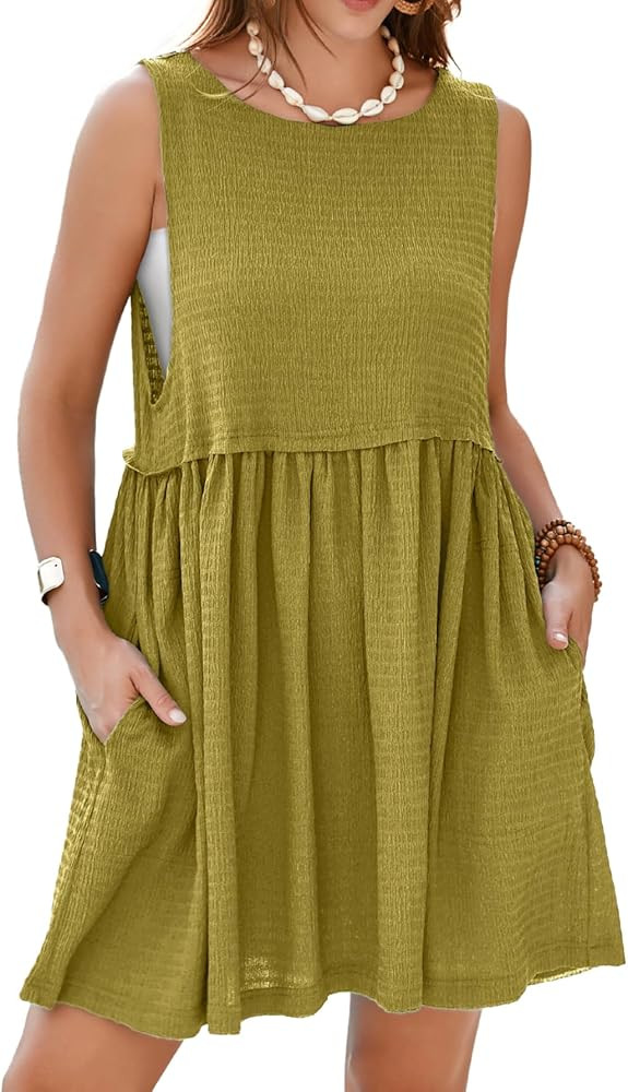 Simplee Apparel Womens Sleeveless Flowy Summer Tunic Dress Crew Neck Casual Babydoll Mini Dresses... | Amazon (US)