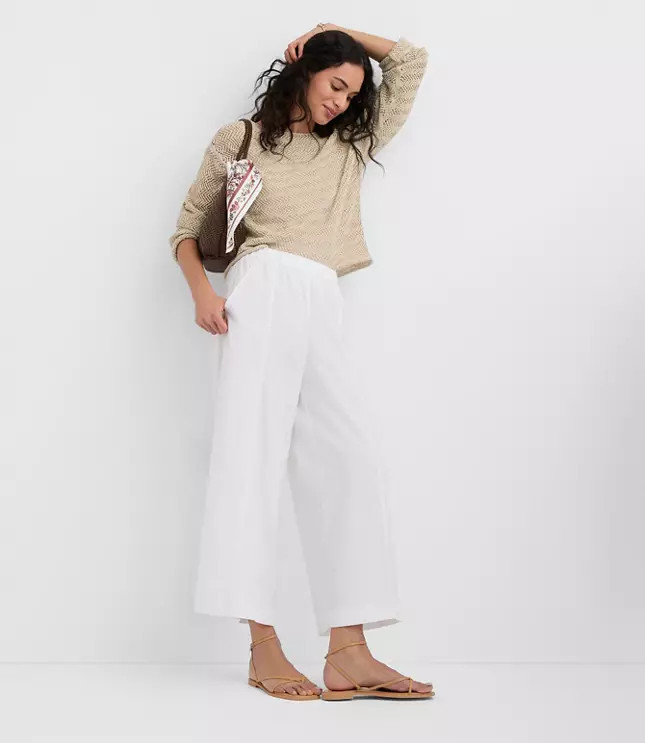 Breezy Wide Leg Crop Pants in Linen Cotton | LOFT