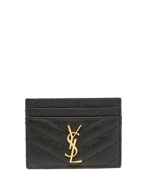 Saint Laurent - Ysl-plaque Quilted Pebbled-leather Cardholder - Womens - Black | Matches (US)
