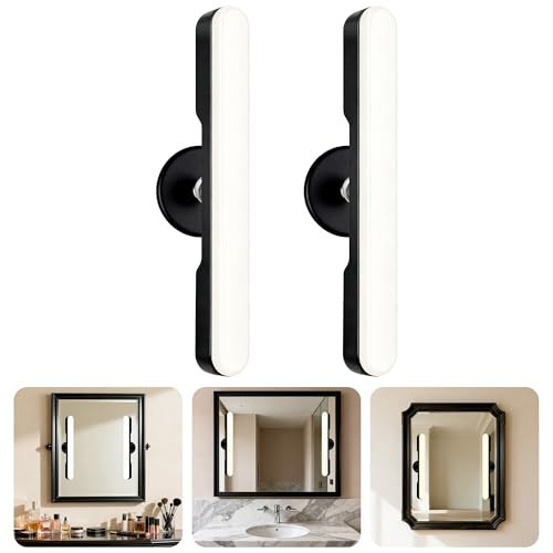 cambk Set of 2 Wireless Vanity Makeup Lights for Mirror, Rechargeable LED Stick On Light Bar for Bathroom Mirror with Dimmable 3 CCT, Long Battery Life Cordless Light for Vanity Desk(Black) | Amazon (US)