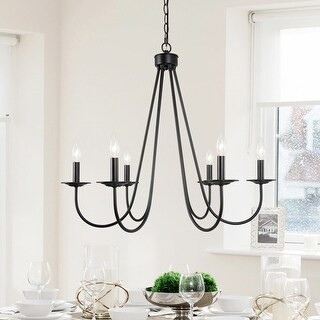 Modern Farmhouse 6-light Black/ Gold French Candle Chandelier for Dining Room - D28" x H84.5" - B... | Bed Bath & Beyond