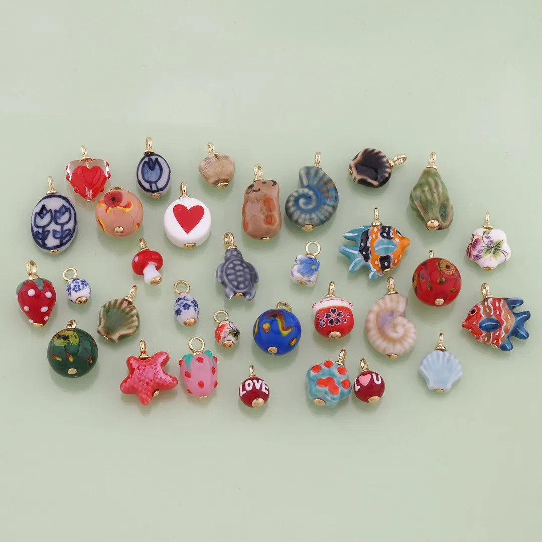 1pcs Flowers Ceramic Pendant Colorful Animal Shell Strawberry Ceramic Charm for DIY Jewelry Findi... | Etsy (US)