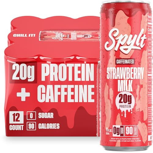 Spylt High Protein Strawberry Milk with 60mg Caffeine & 20g Protein - 90 Calories, Ready to Drink, Sugar Free, Lactose Free Milk, Perfect for Workout Recovery & Afternoon Pick Me Up - 12 Count | Amazon (US)