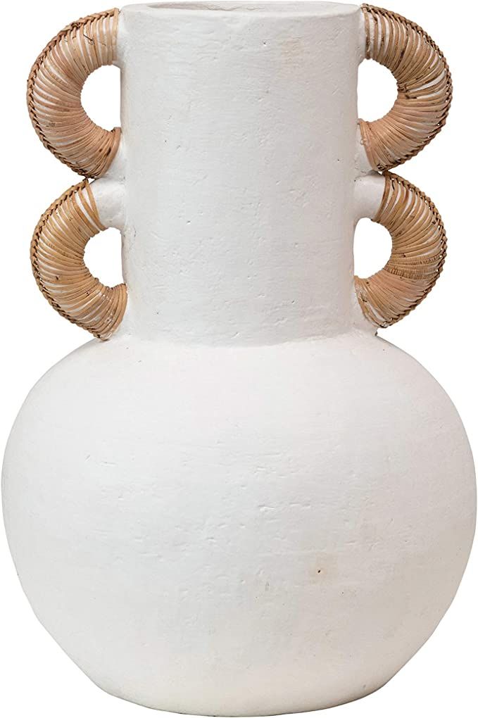 Creative Co-Op Terra-Cotta Rattan Wrapped Handles, Cream Color, Truck Ship Vase, White | Amazon (US)