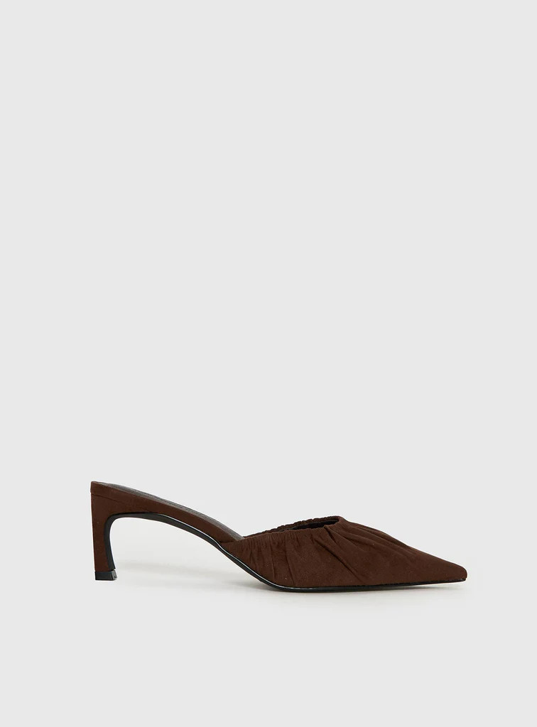 Admiration Pointed Toe Faux Suede Heels Brown | Princess Polly US