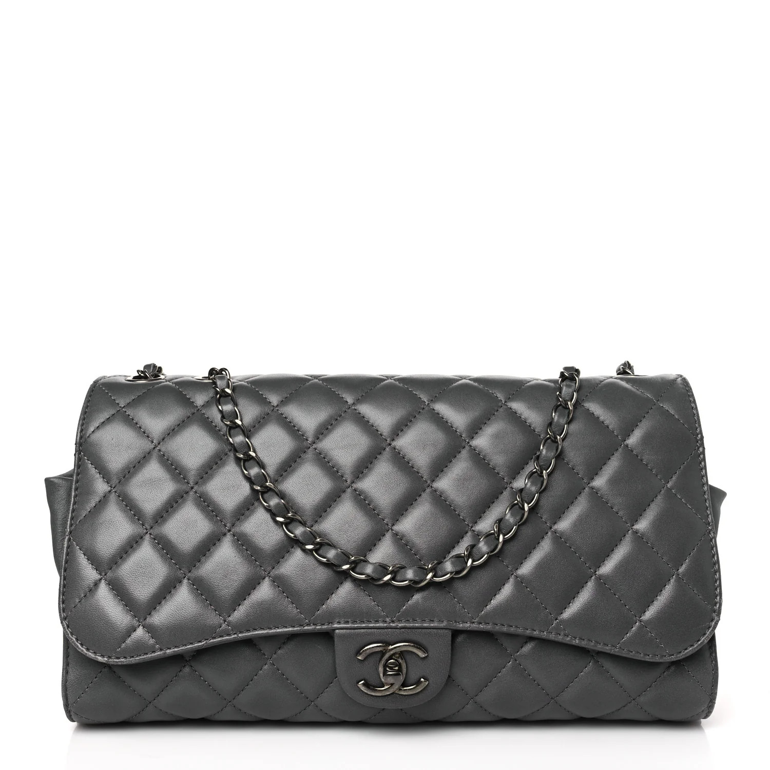 Lambskin Quilted Jumbo Grocery By Chanel Drawstring Shopping Bag Grey | FASHIONPHILE (US)
