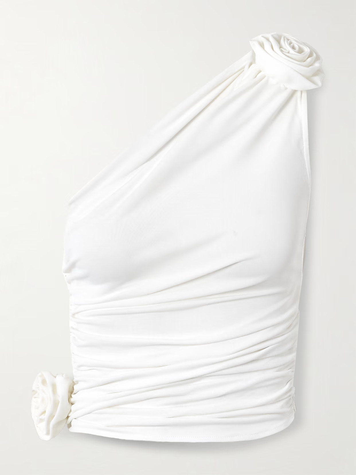 Magda Butrym - One-shoulder Embellished Ruched Stretch-jersey Top - Cream | NET-A-PORTER (US)