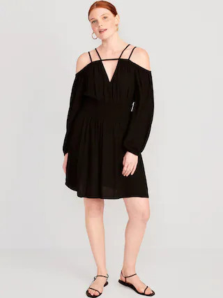 Waist-Defined Cold-Shoulder Cutout Smocked Mini Dress for Women | Old Navy (US)