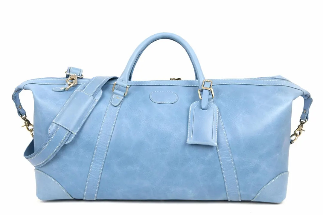 Light Blue Leather Duffle Bag, Weekender Travel Bag, Handmade Leather Overnight Bag, Men Women Ca... | Etsy (US)