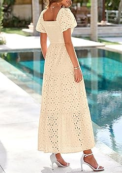 PRETTYGARDEN Summer Dresses for Women 2026 Eyelet Square Neck Puff Sleeve Smocked Wedding Guest M... | Amazon (US)