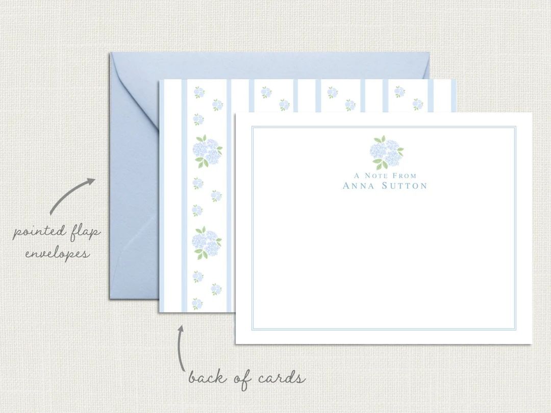 Personalized Floral Hydrangea Stationery Hydrangea Note Cards Flower Stationary Blue Hydrangea No... | Etsy (US)
