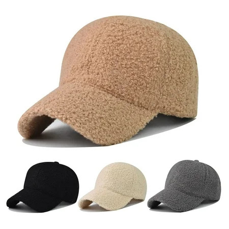 Dengjunhu Adjustable Warm-Winter Baseball-Caps Teddy-Fleece Faux-Lamb-Wool Hip-Hop Cap for Men Women | Walmart (US)