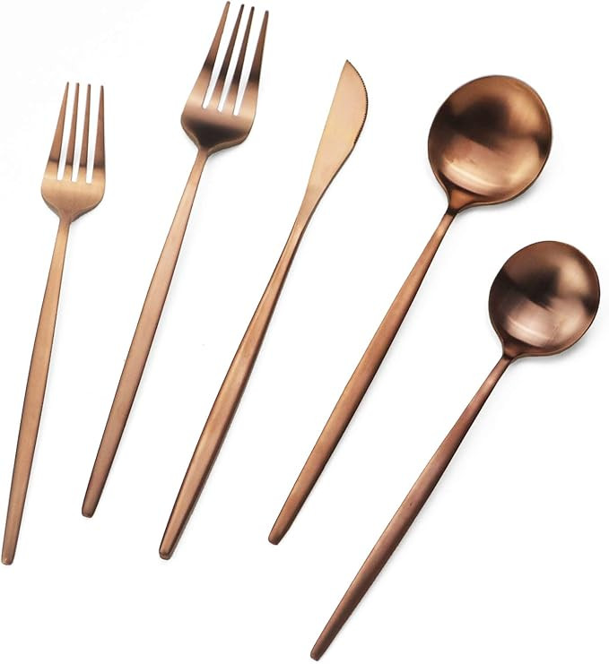 Copper Silverware Set JASHII 40-Piece Flatware Set 304 Stainless Steel Flat Cutlery Set for 8 Mat... | Amazon (US)