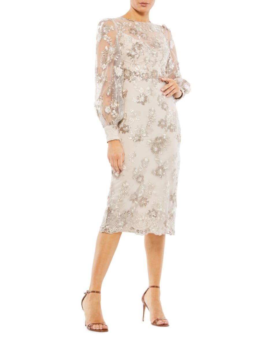 Embellished Sheer-Sleeve Cocktail Dress | Saks Fifth Avenue