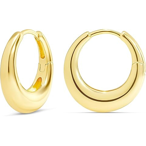 PAVOI 14K Gold Plated 925 Sterling Silver Post Small Chunky Hoops Earrings | Thick Lightweight Go... | Amazon (US)