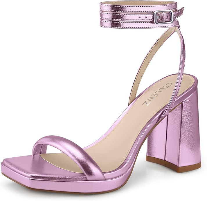 Women Chunky Platform Heels: 3.9 Inch High Heel, Party, Prom, Square Open Toe Heeled Sandals, Str... | Amazon (US)