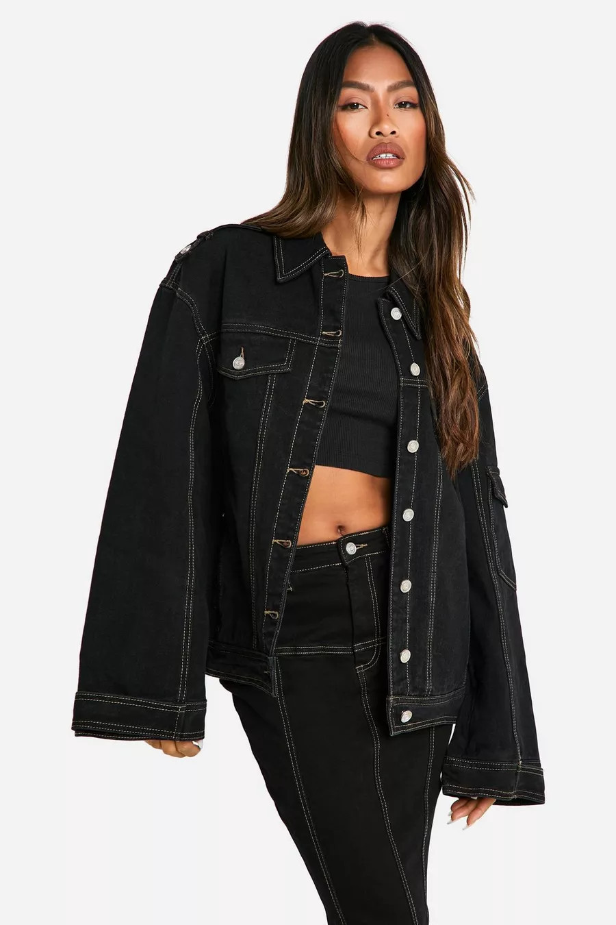 Contrast Stitch Denim Jacket | boohoo (US & Canada)