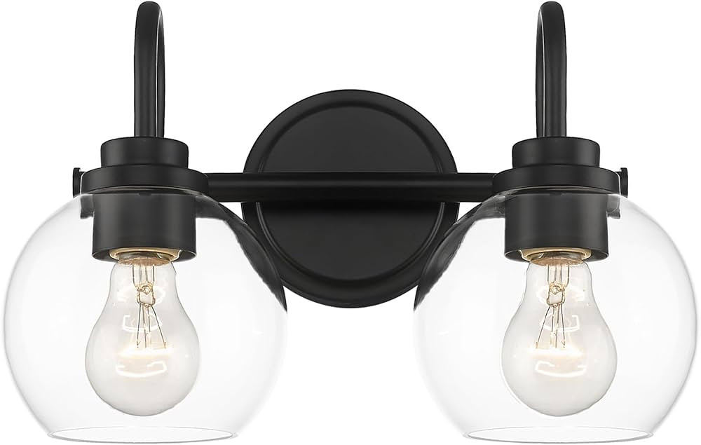 Audickic 2-Light Bathroom Vanity Light Over Mirror, Matte Black Vanity Light with Clear Glass Sha... | Amazon (US)