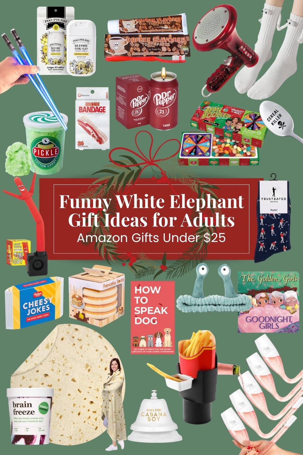26 Funny White Elephant Gifts Under $25 Everyone Will Want

Looking for the perfect white elephant gift that will get laughs without breaking the bank? I’ve rounded up 26 hilarious Amazon gifts under $25 that are adult-friendly, Prime-eligible, and ideal for coworkers, friends, family, or Secret Santa exchanges. From quirky gadgets like lightsaber chopsticks and a serial killer spoon to cozy burrito blankets and pancake socks, these gifts are guaranteed to be the hit of any party.

Burrito Blanket & Pancake Socks – Cozy, hilarious, and perfect for gift swaps.
Golden Girls Book & How to Speak Dog Book – Nostalgic, clever, and conversation-starting.
Dr. Pepper Candle & Coffee-Flavored Toothpaste – Unique gag gifts that keep the laughs going.
Pickle Cotton Candy & Ketchup Fry Holder – Edible fun for adults who love quirky treats.
Lightsaber Chopsticks & Frustrated Golfer Socks – Functional and funny gifts everyone will enjoy.
Bacon Bandage & Serial Killer Spoon – Perfect for the office or Secret Santa, these gifts are sure to surprise.

And that’s just a handful — there are 26 total ideas that are funny, creative, and all under $25, ready to ship with Amazon Prime for last-minute shopping.

Why These Gifts Work
	•	Adult-Friendly: Perfect for coworkers, friends, and family.
	•	Affordable: All gifts under $25 — great for budget-conscious gift swaps.
	•	Amazon Prime: Quick shipping means you can grab them even last minute.
	•	Conversation Starters: Every gift is funny, quirky, or totally unexpected — guaranteed to get laughs.

Whether you’re shopping for a white elephant exchange, Secret Santa party, or just want to give a hilarious gift, these 26 funny gifts under $25 are your go-to this holiday season.

#WhiteElephantGifts #FunnyGifts #AmazonGiftsUnder25 #SecretSantaGifts #AdultGiftIdeas #GiftsForCoworkers #FunnyWhiteElephant #LastMinuteGifts #HolidayGiftGuide #GagGifts #AmazonPrimeGifts #BudgetGifts #QuirkyGifts

#LTKGiftGuide #LTKFindsUnder50 #LTKHoliday