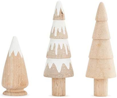 DEMDACO Natural Brown Snow Capped Trees 7 x 2.5 Wood Decorative Tabletop Figurine, Set 3 | Amazon (US)