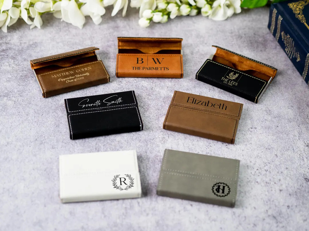 Personalized Leather Business Card Holder | Custom Laser Engraved Card Wallet, Monogrammed Magnet... | Etsy (US)