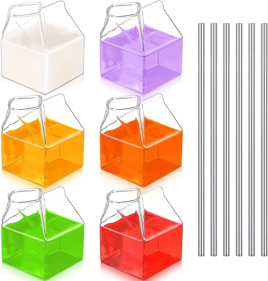 6 Pieces Clear Milk Carton Reusable Glass Container with 6 Stainless Steel Straws 12 oz Glass Mil... | Amazon (US)
