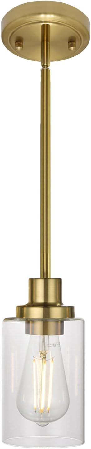 MELUCEE 1-Light Modern Pendant Light Brass Finish with Clear Glass Shade, Kitchen Island Lighting... | Amazon (US)