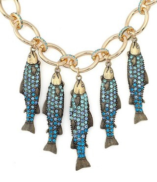 Betsey Johnson Mermaid Jewels Fish Charm Novelty Statement Bib Chain Collar Necklace | Dillard's | Dillard's