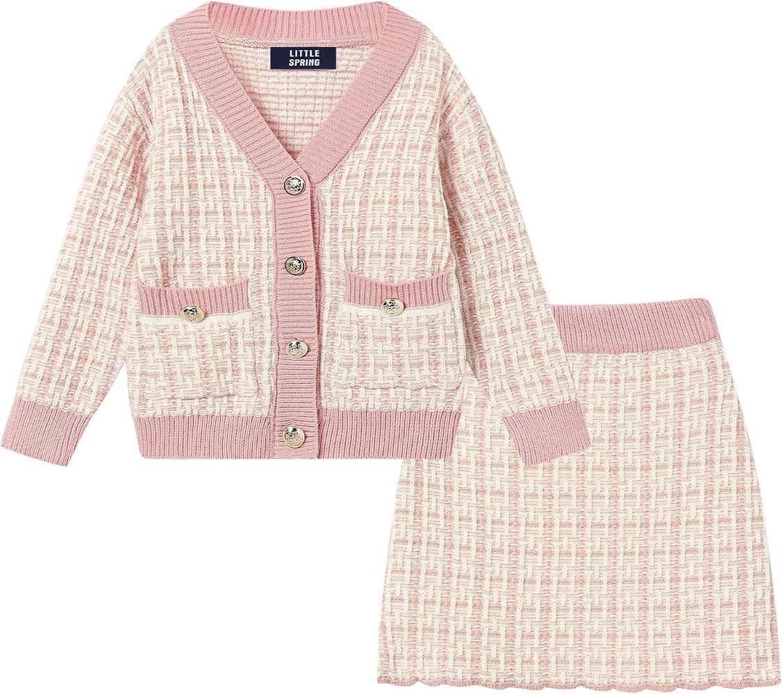 Girls Elegant Cable Knit Sweater Sets Knit Cardigan and Skirt Outfits | Amazon (US)