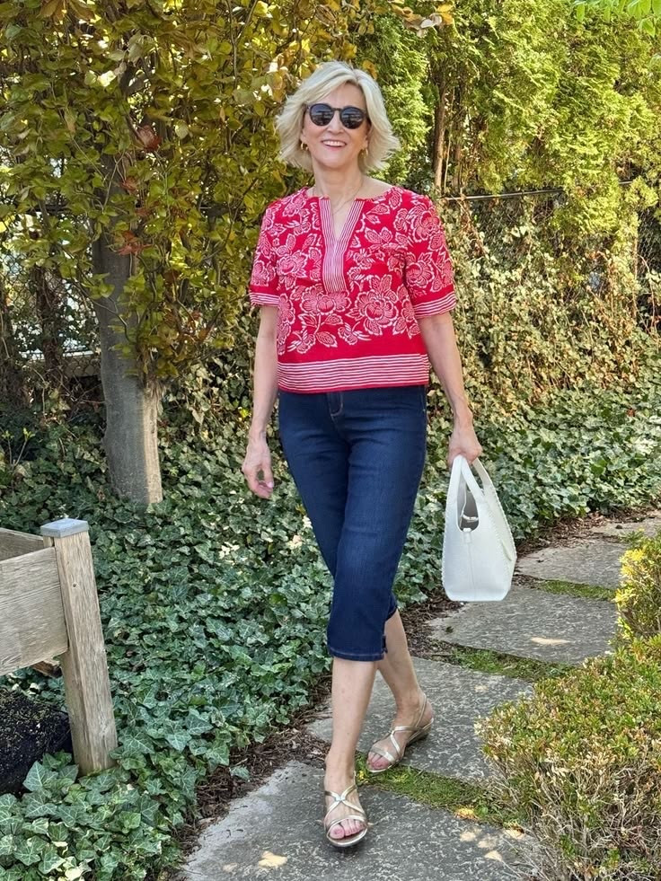 A little denim, a pop of red, and the perfect pair of sandals ❤️✨ This outfit feels like an easy, everyday classic — comfortable enough for running around but still pulled together.

#LTKSeasonal #LTKOver40 #LTKootd