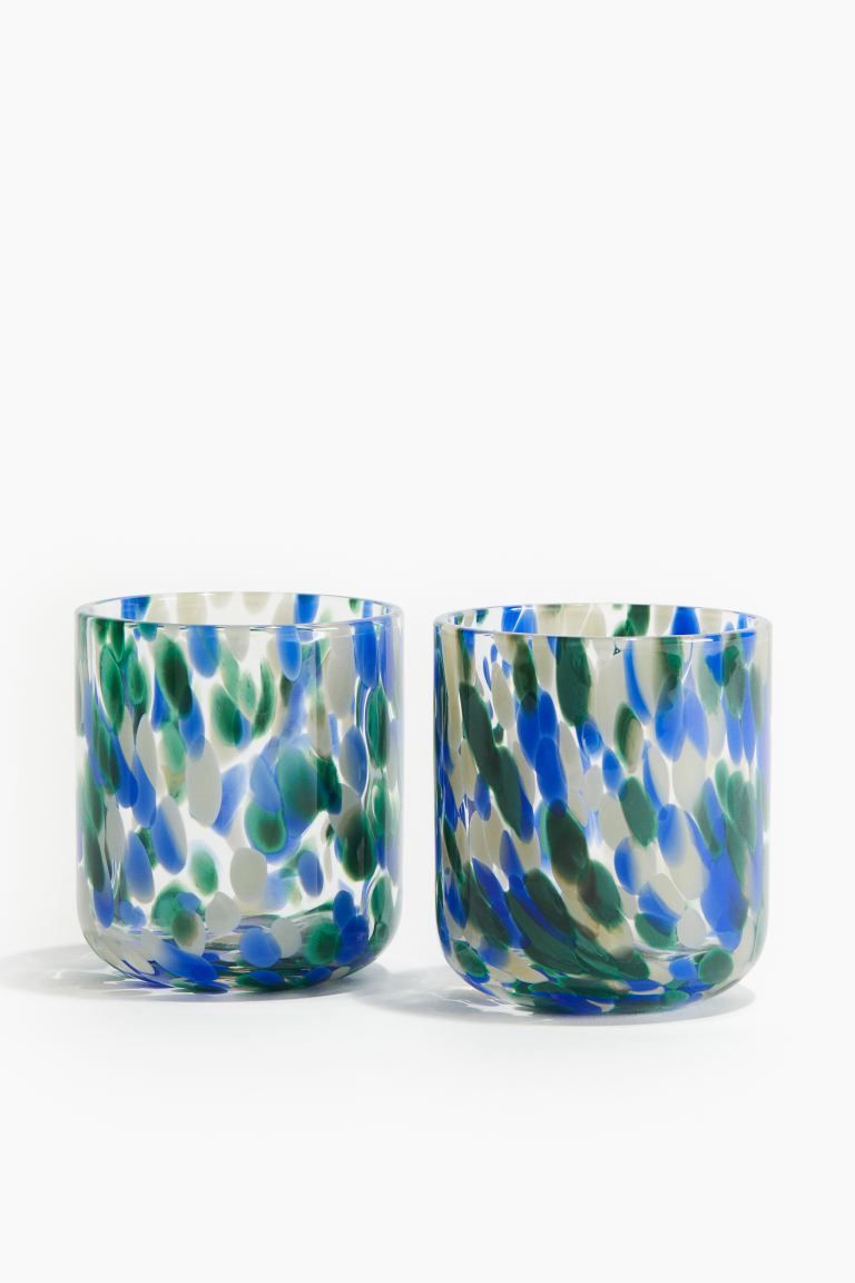 2-pack Patterned Tumblers - Green/cobalt blue - Home All | H&M US | H&M (US + CA)