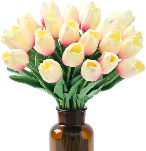 SITUMEIZI 15pcs Tulips Fake Pink Artificial Flowers Real Touch 14" PU Flower for Home Decor Sprin... | Amazon (US)