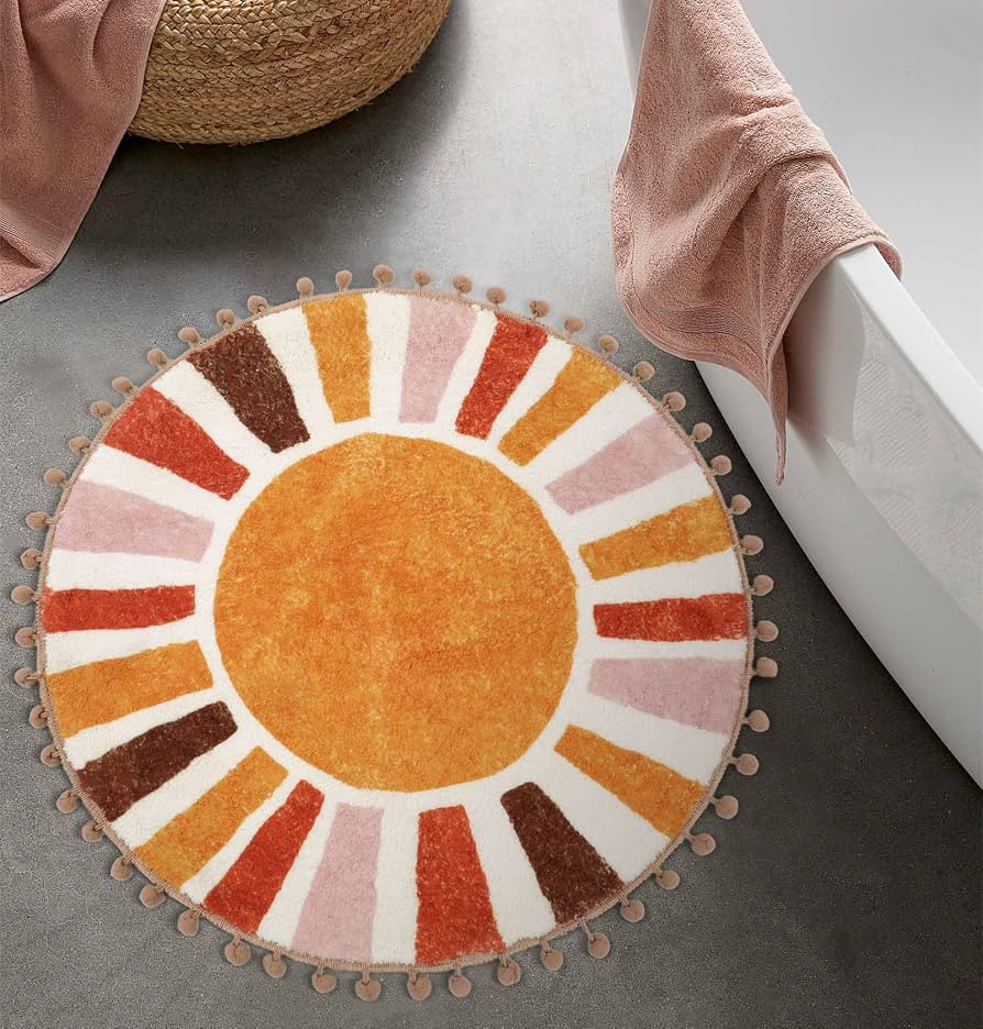 LIVEBOX Retro Sun Round Rug for Bathroom 2.3 ft,Colorful Boho Rug Small Circle Rug for Bath Tub,N... | Amazon (US)