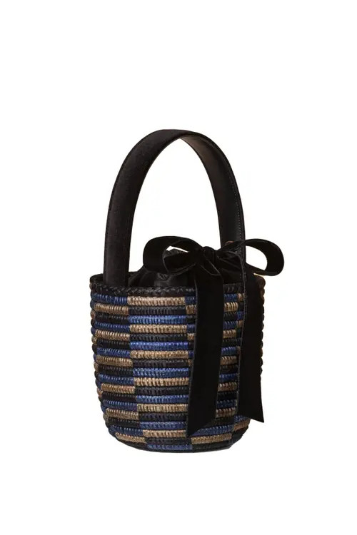 Cesta Collective Velvet Bow Party Pail Basket Bag in Midnight Checkerboard at Nordstrom | Nordstrom
