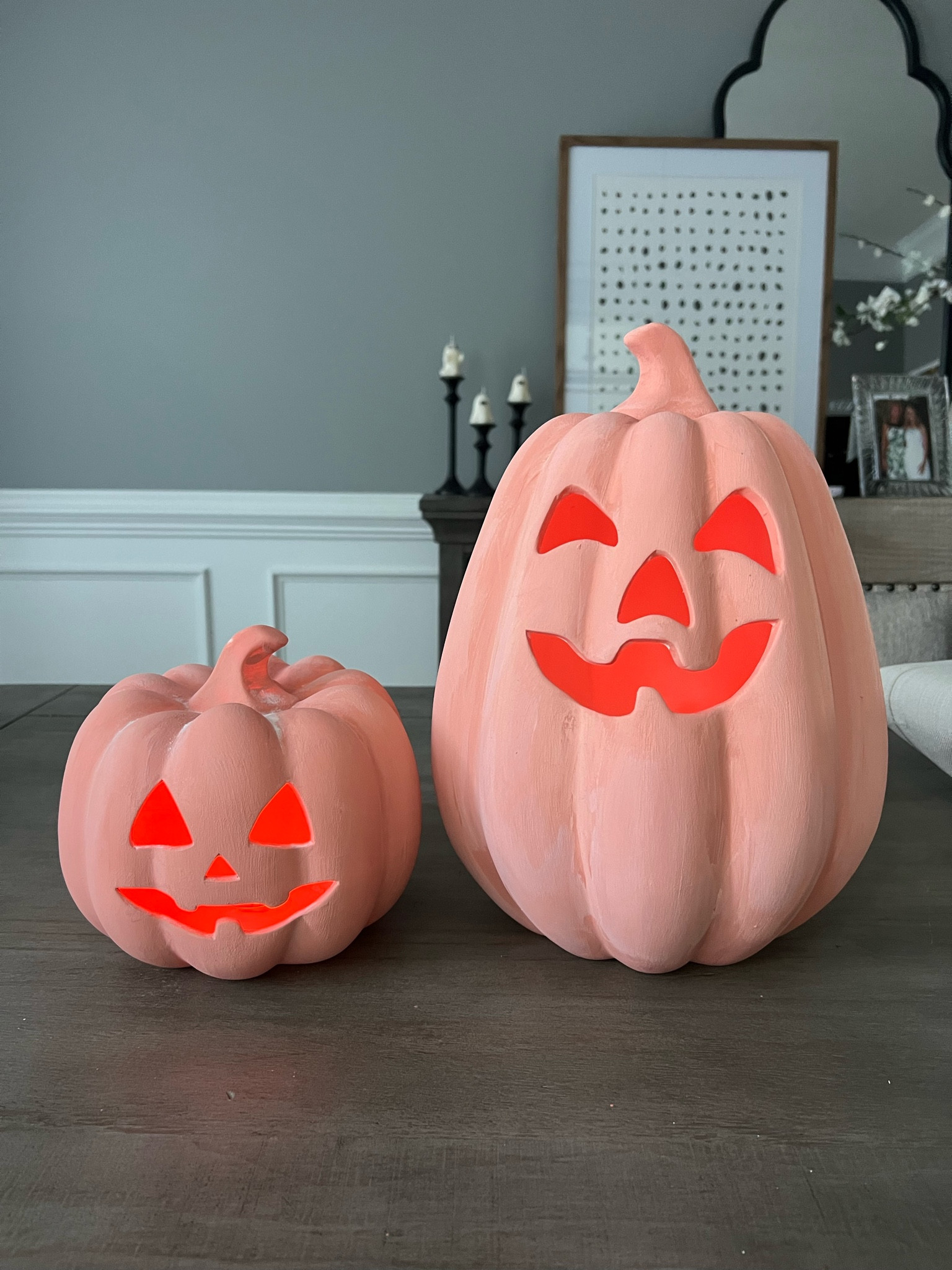 Pottery Barn terracotta pumpkin dupe.  These were the perfect ceramic pumpkins for this diy.  The best part is they light up 💡 I used terracotta and white craft paint and mixed it with some baking soda.  I ended up using 1 coat of paint on the large pumpkin and 3 coats on the small pumpkin because the light was still shining through it.  When it dried I wiped flour on it with my hand.  If you try this I’d love to see it! Comment PUMPKIN and I will message you links to all that I used. 

#potterybarnpumpkindupe #potterybarn #halloweendiy #falldiy #halloweendecorations #terracottapumpkin #terracotta #glowup #falldecorations #pumpkindecor #diypumpkin #kirklands #amazonfinds #homedecorshare #home #entrywaystyling #consoletabledecor #interiordecor 

Follow my shop @athomewiththehamiltons on the @shop.LTK app to shop this post and get my exclusive app-only content!

#liketkit #LTKSeasonal #LTKHalloween #LTKhome
@shop.ltk
https://liketk.it/3PVdj

#LTKSeasonal #LTKHome
