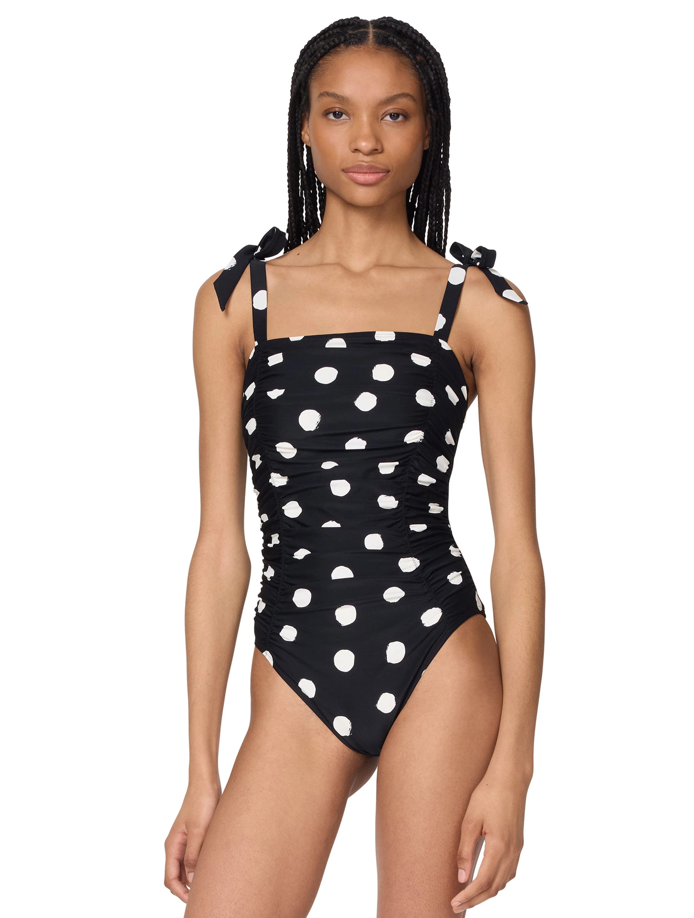 kate spade new york Shoulder Tie Shirred One Piece Swimsuit - Paint Do | Beach2Ocean