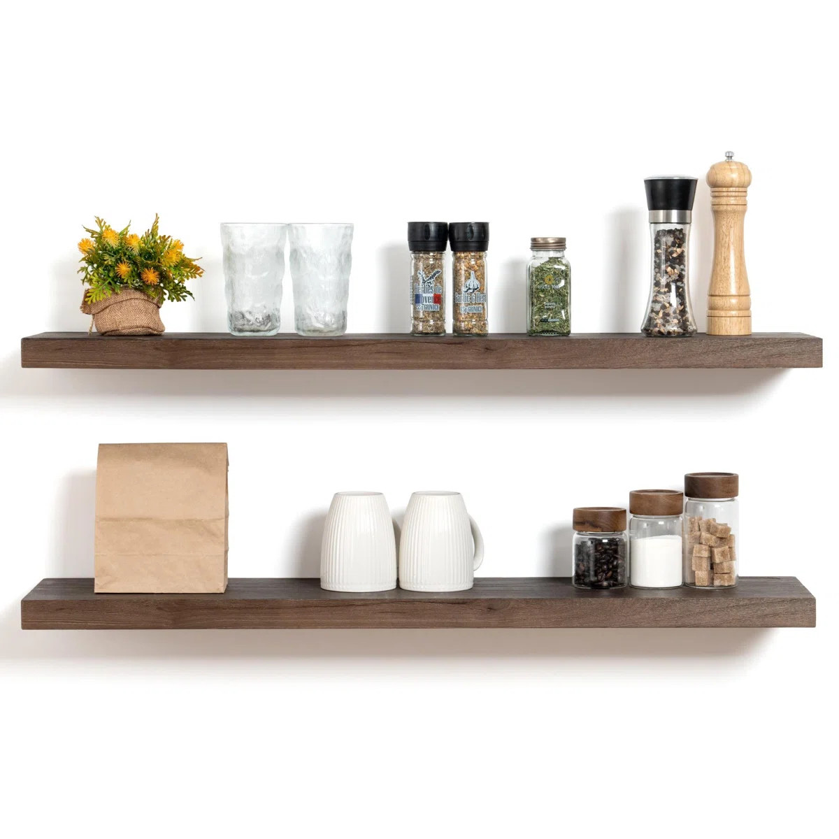 Desseray Set of 2 Reclaimed Elm Floating Shelves (Set of 2) | Wayfair North America