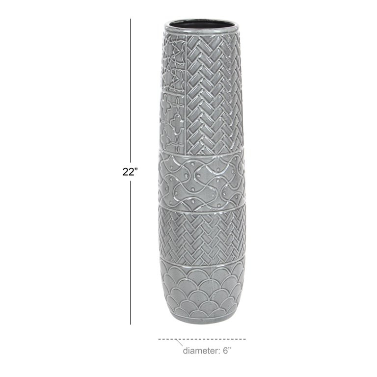 DecMode Gray Eclectic Ceramic Decorative Vase with Chevron, Scribbles, Curved Scales and Scrollin... | Walmart (US)