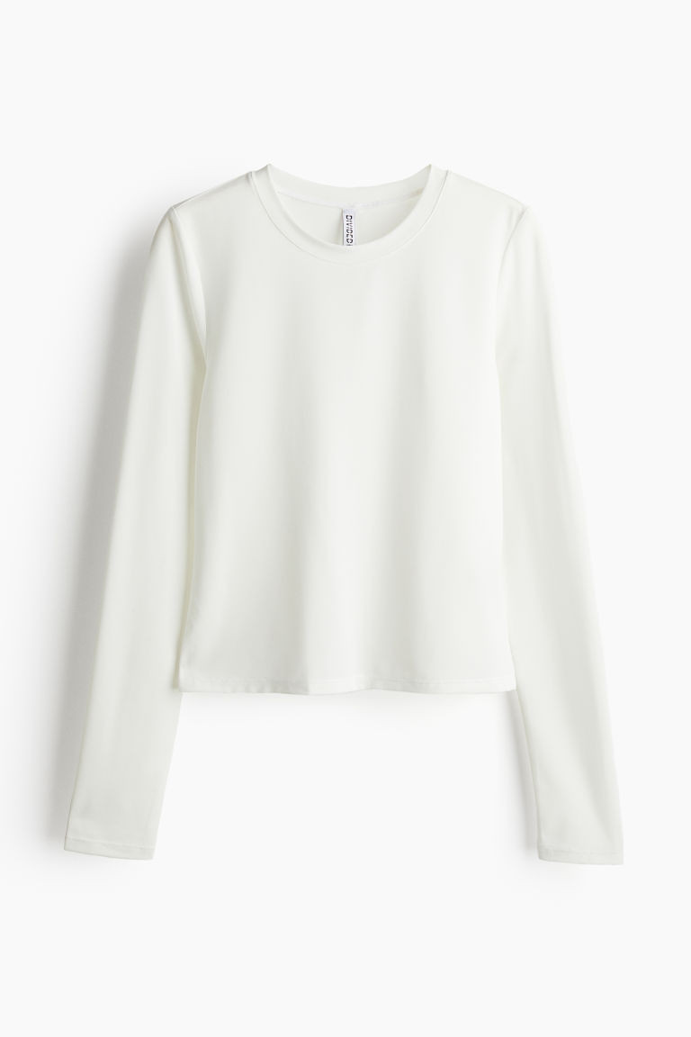 H & M - Long-Sleeved Microfiber Top - White | H&M (US + CA)