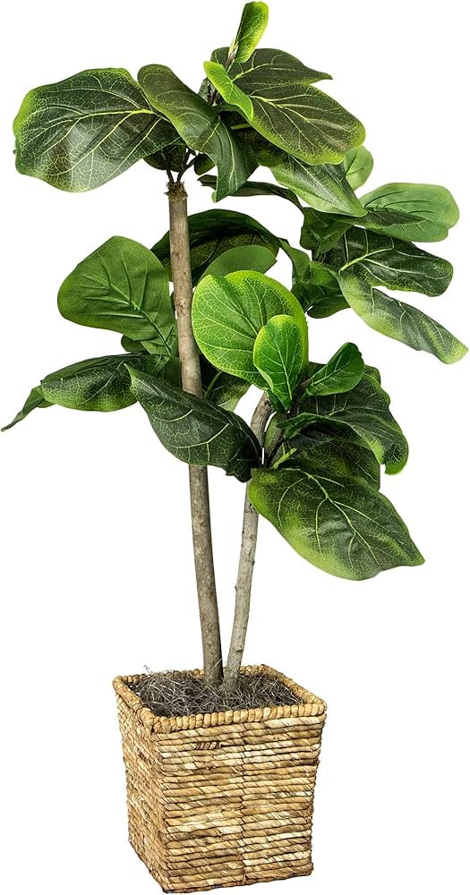 Artificial Fiddle Leaf Fig Tree 3.2FT Faux Indoor Floor Tree in Square Basket with Faux Dirt, Mini - | Amazon (US)
