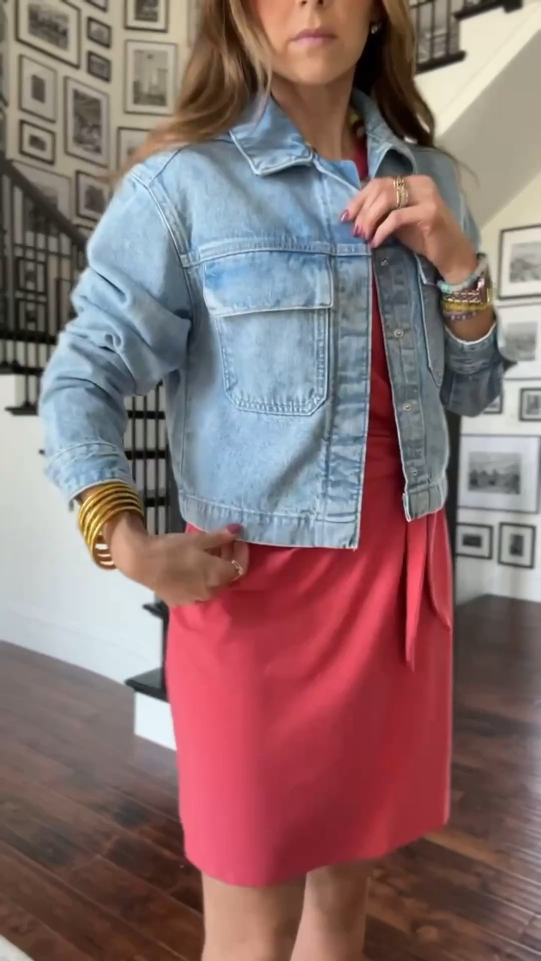 Cropped Jean jacket is SO GOOD (I am in a small) paired it with @Target dress (on sale for $20) 