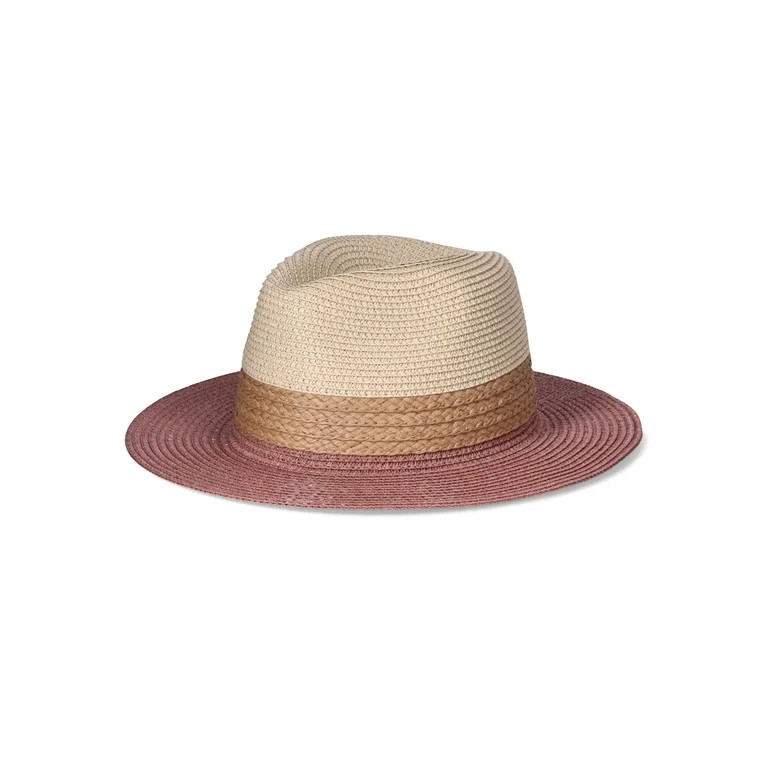 Time and Tru Women's Colorblock Straw Fedora - Walmart.com | Walmart (US)