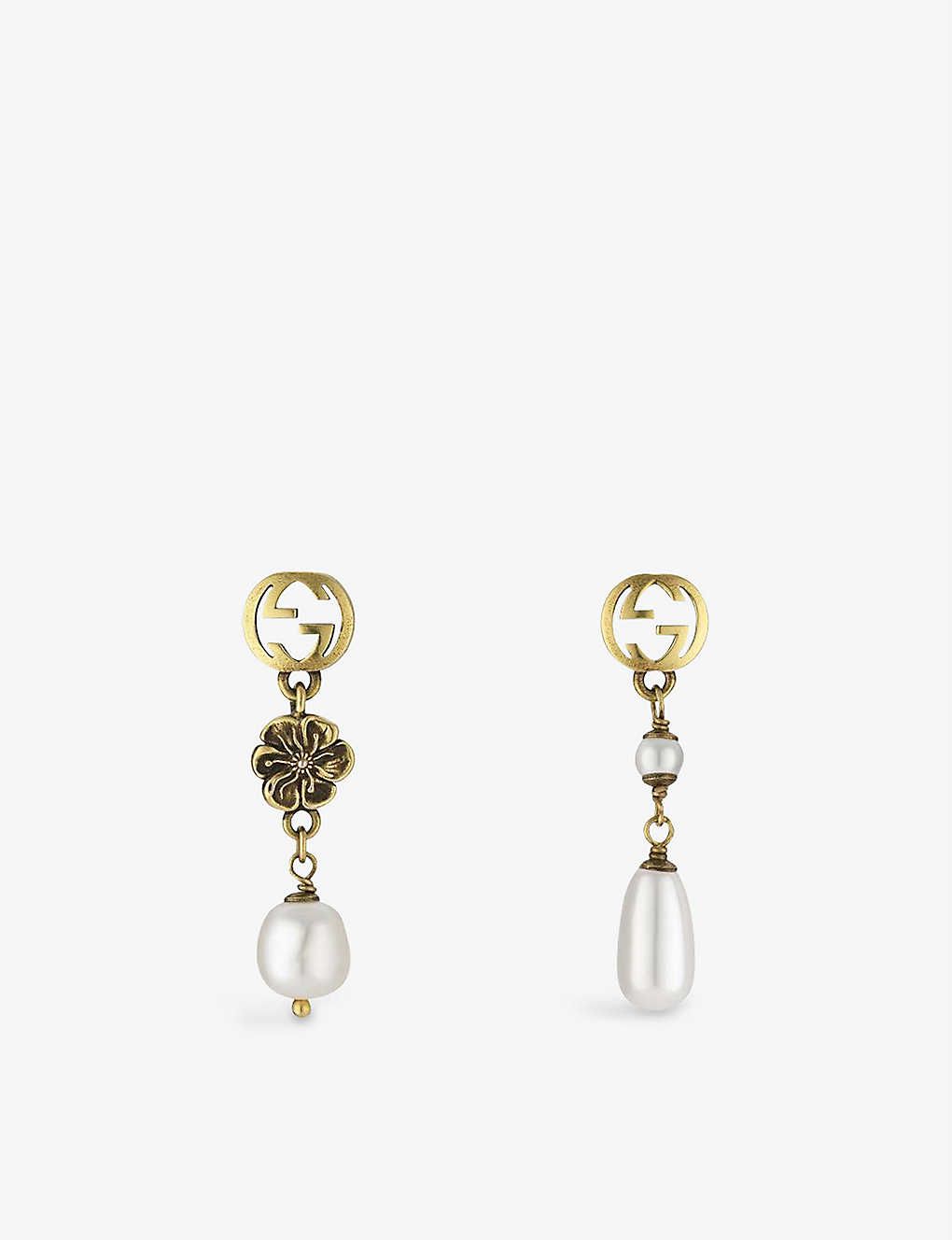 Interlocking GG glass pearl and gold-toned metal earrings | Selfridges