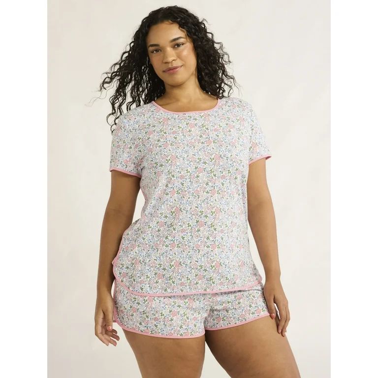 Joyspun Women's Lightweight Short Sleeve Sleep Tee and Shorts Set, 2-Piece, Sizes XS-3X | Walmart (US)