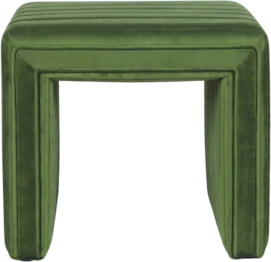 HomePop Modern Channel Tufted Velvet Ottoman Home Décor|Ottoman for Living Room & Bedroom - Gree... | Amazon (US)
