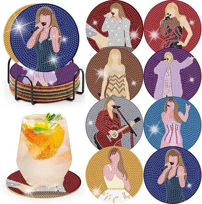 Clendo Pop Star Diamond Painting Coasters Kits for Adults, 8PCS Pop Diamond Art Coaster Kits with... | Amazon (US)