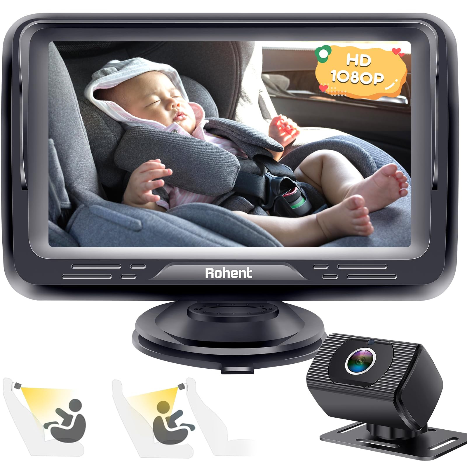 Baby Car Camera HD 1080P Baby Car Mirror 5 Mins Easy Installation Crystal Night Vision Infant Tra... | Amazon (UK)