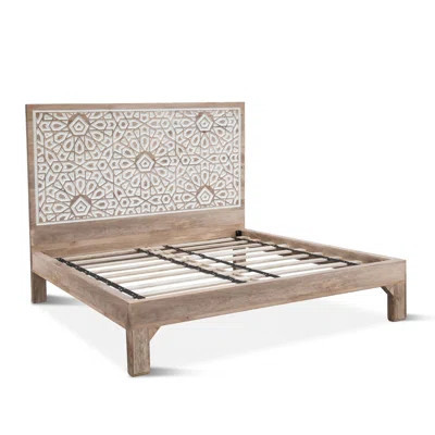 Haveli Queen Bed Carved, Natural White | Perigold